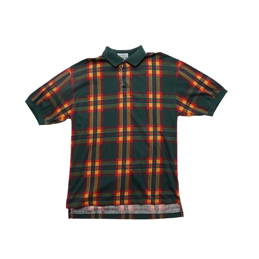 IZOD Plaid Polo Shirt Mens Medium Green Red Yellow Golf Preppy Vintage Style - Picture 2 of 14